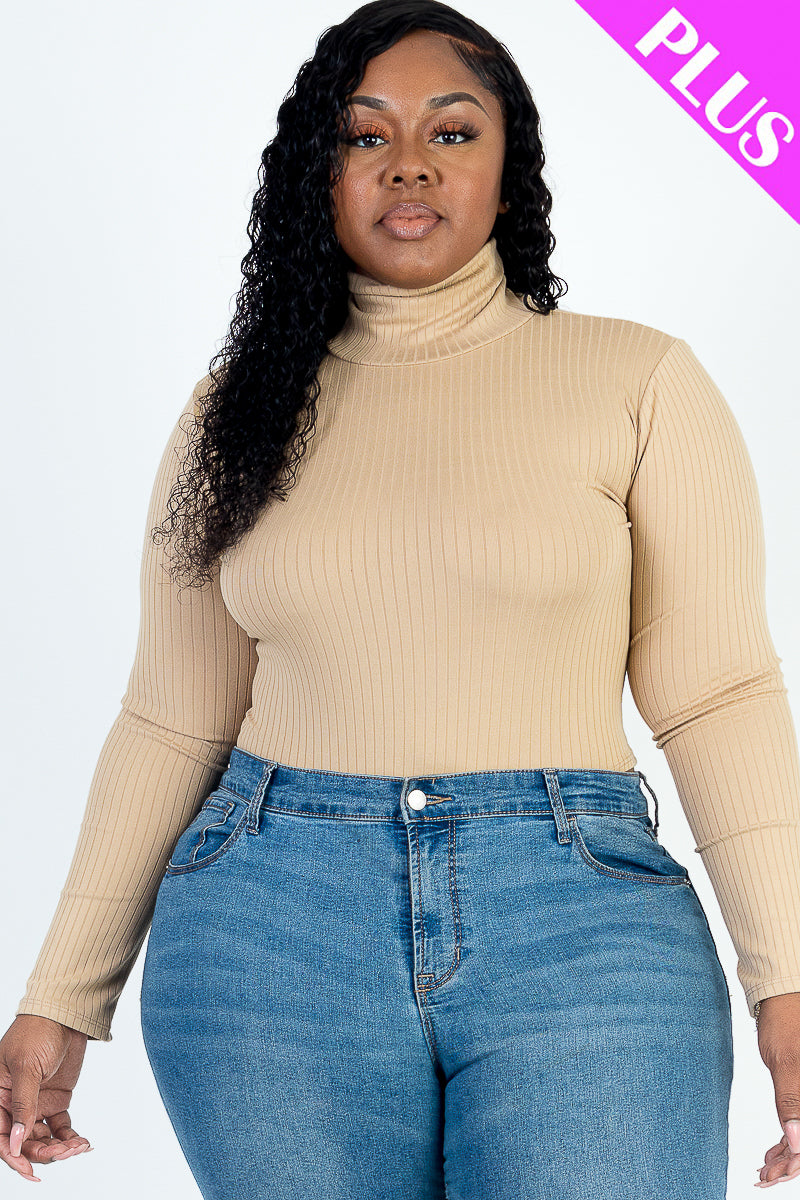 Plus Hanna Ribbed Turtle Neck Long Sleeve Bodysuit