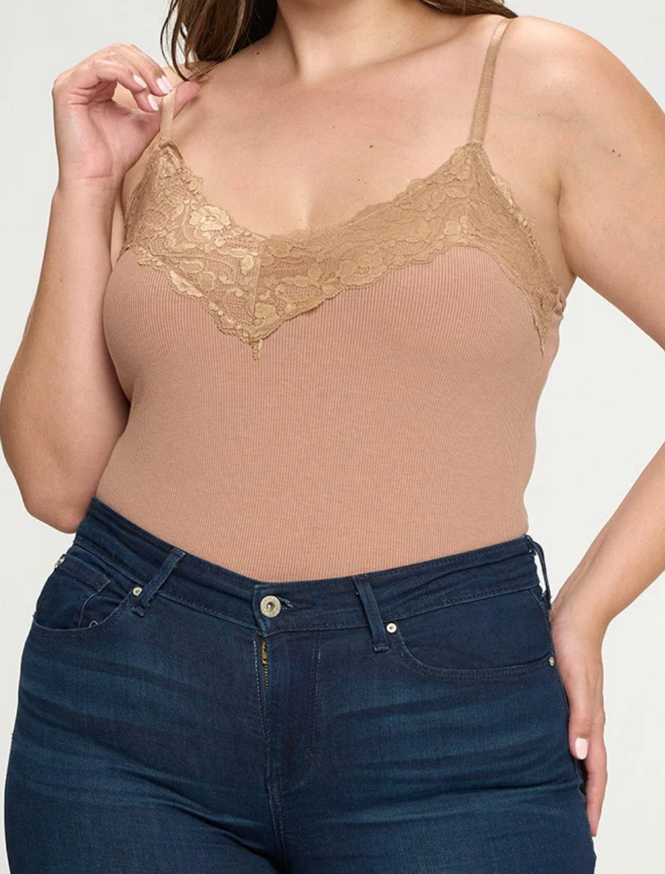 Lace Body Top Curve- Taupe