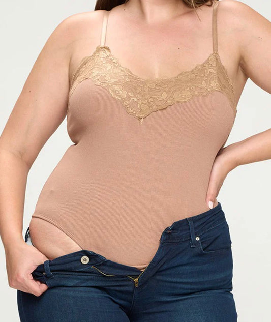 Lace Body Top Curve- Taupe